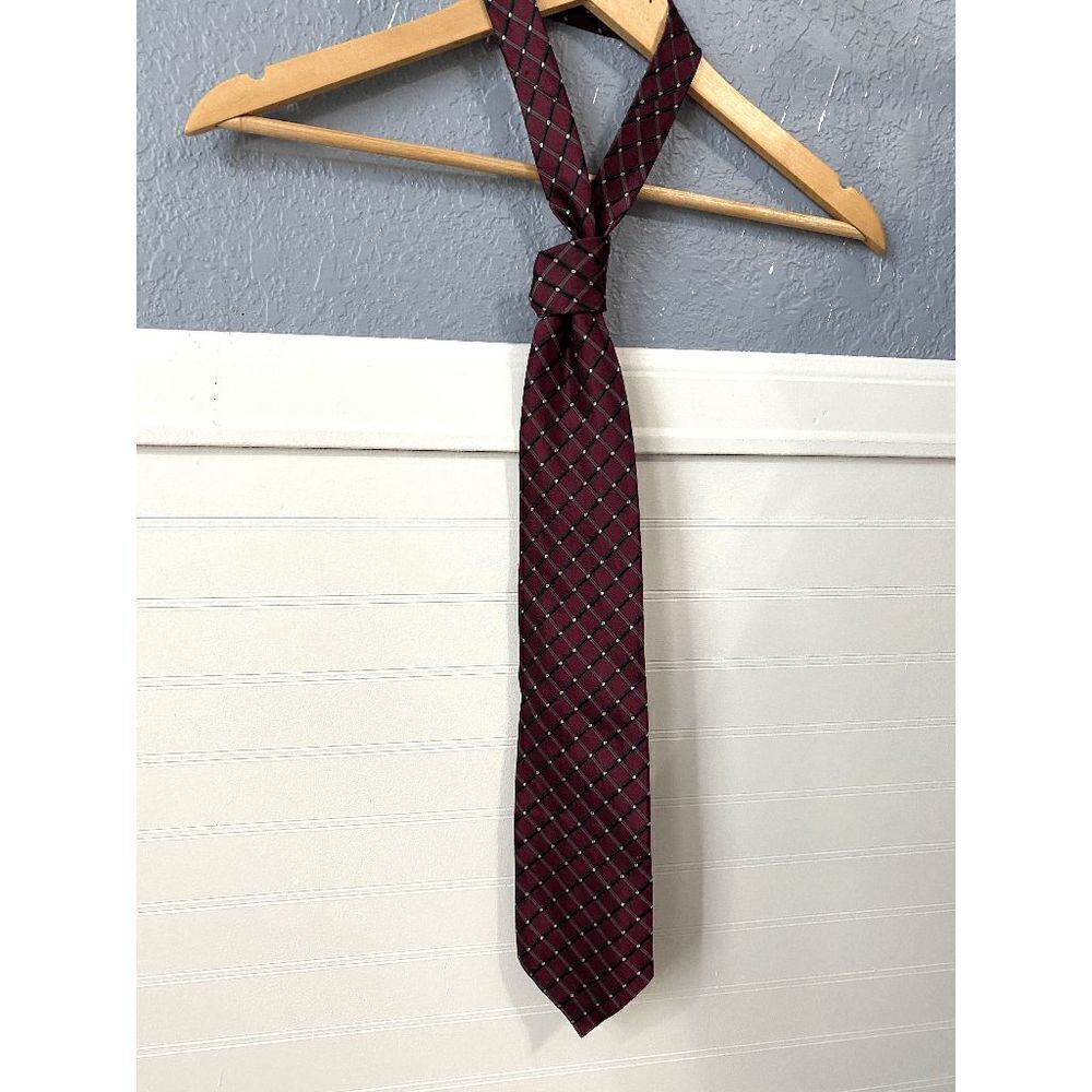 Bergamo Men’s Handmade Geometric Pure Silk Neck Tie Burgundy